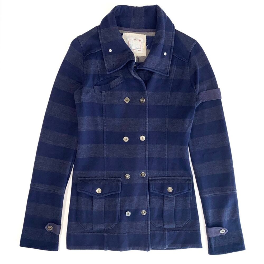 Tildon Striped Double Breasted Navy Blue Sweater Jacket Size Small